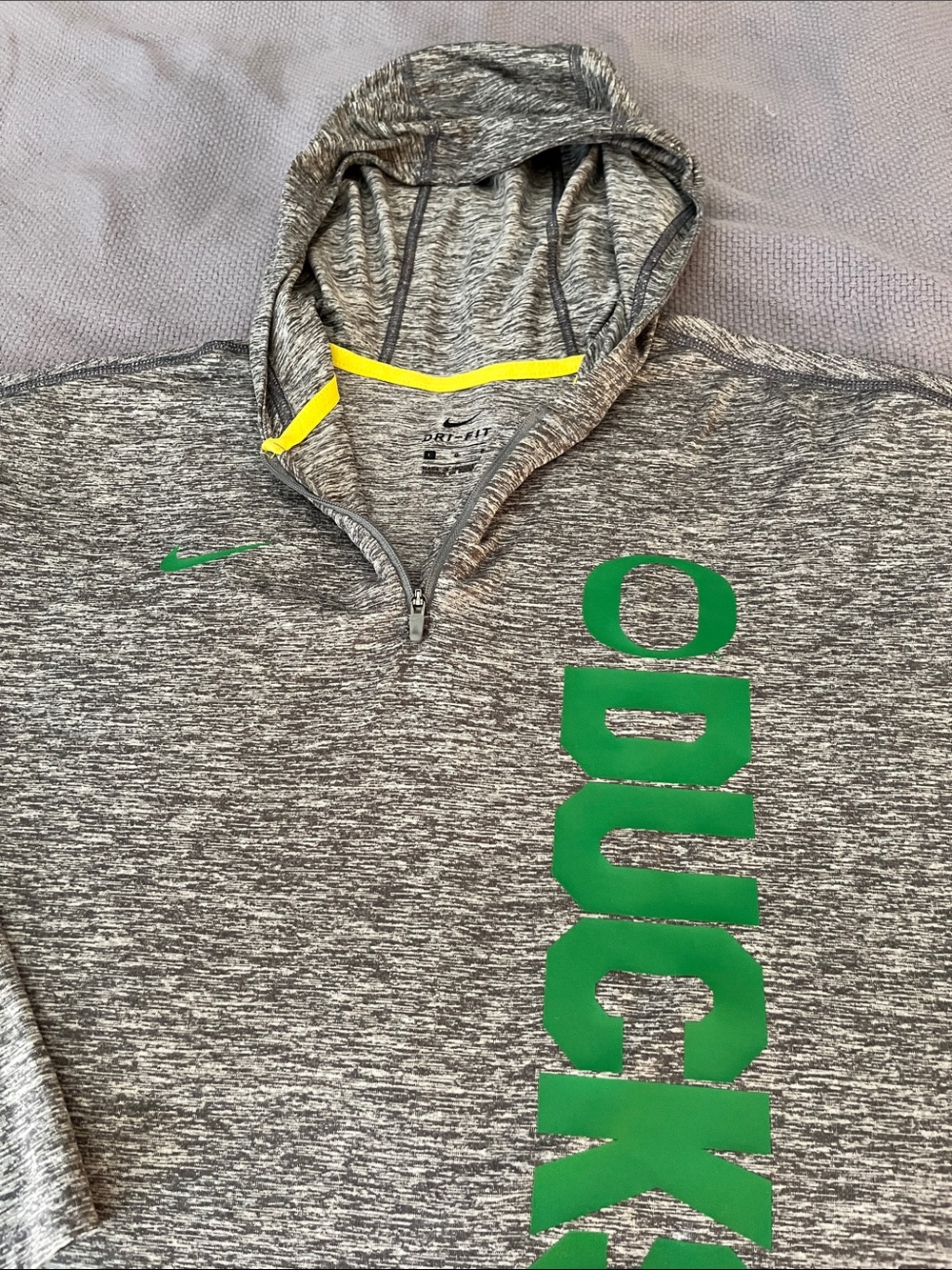 Nike University of Oregon Quarter-Zip Dri Fit Hoodie with Green 'ODUCKS' Logo